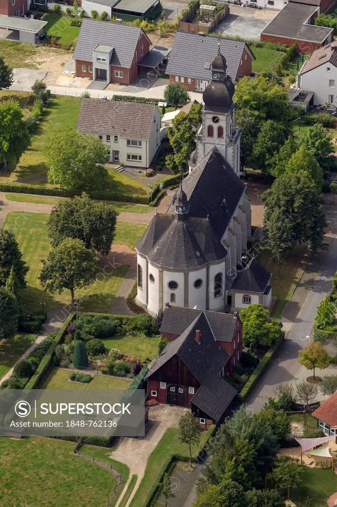 Aerial view, Parish Church of St. Vitus, Sankt Vit, Rheda-Wiedenbrueck, North Rhine-Westphalia, Germany, Europe