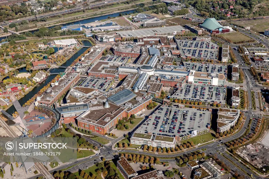Aerial view, Centro shopping centre, Neue Mitte, Oberhausen, Ruhr area, North Rhine-Westphalia, Germany, Europe