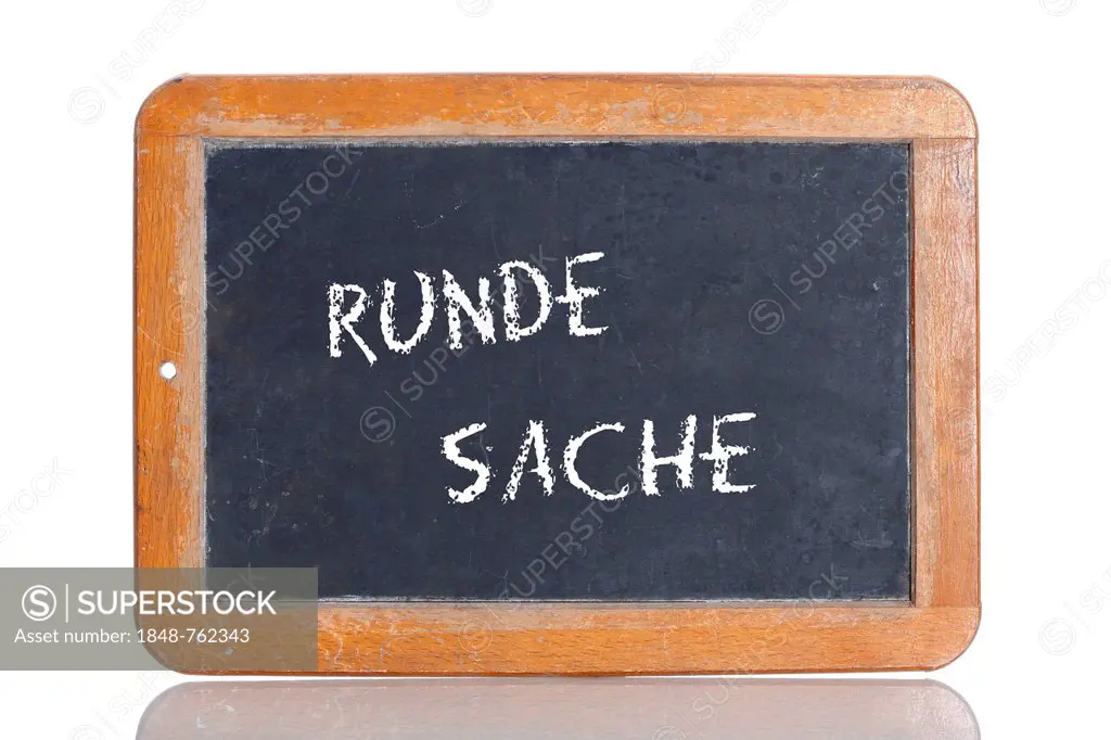 Old school blackboard with the term RUNDE SACHE, German for a well-rounded matter