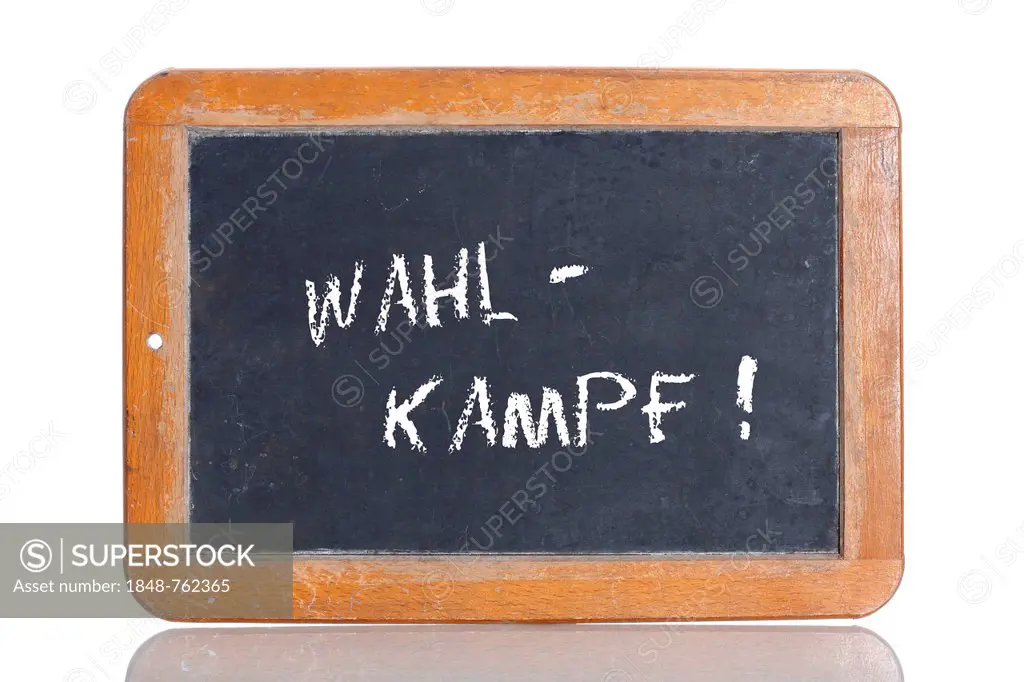 Old school blackboard with the term WAHLKAMPF, German for election campaign