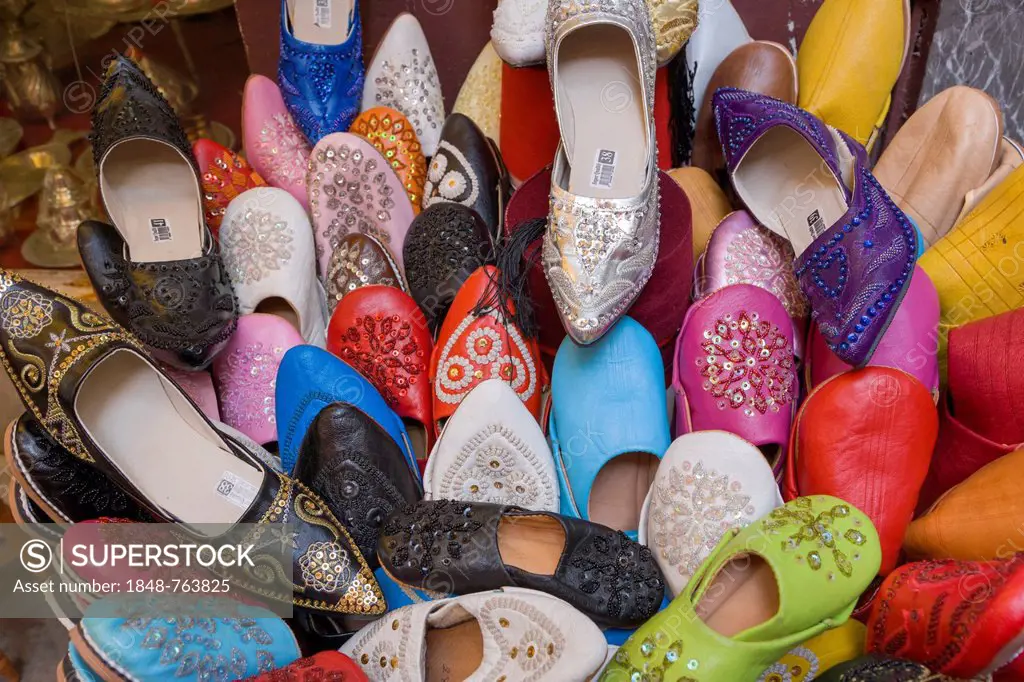 Traditional slippers on sale, Medina, Tangier, Tanger, Morocco, Africa