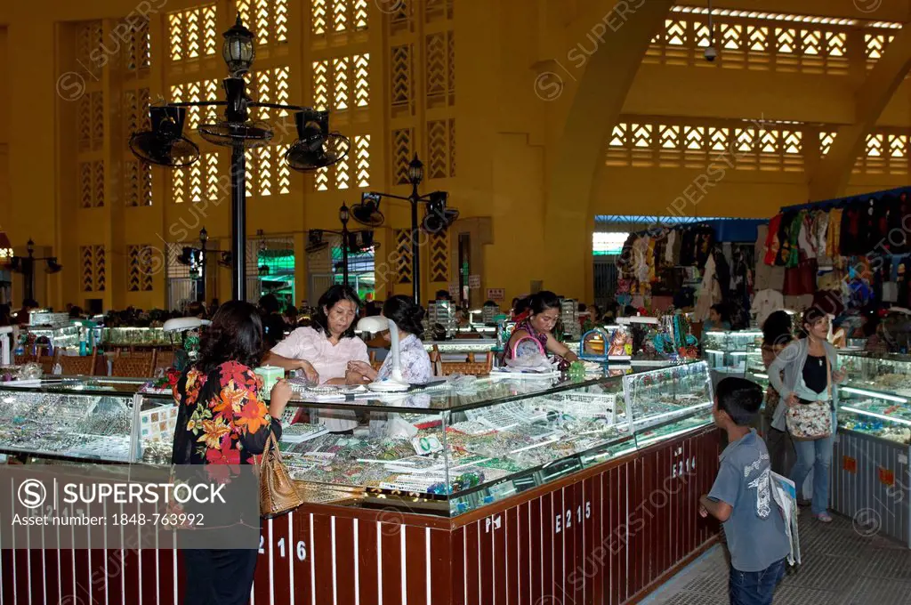 Jewellery stall in the central market, Phnom Penh, Cambodia, Southeast Asia