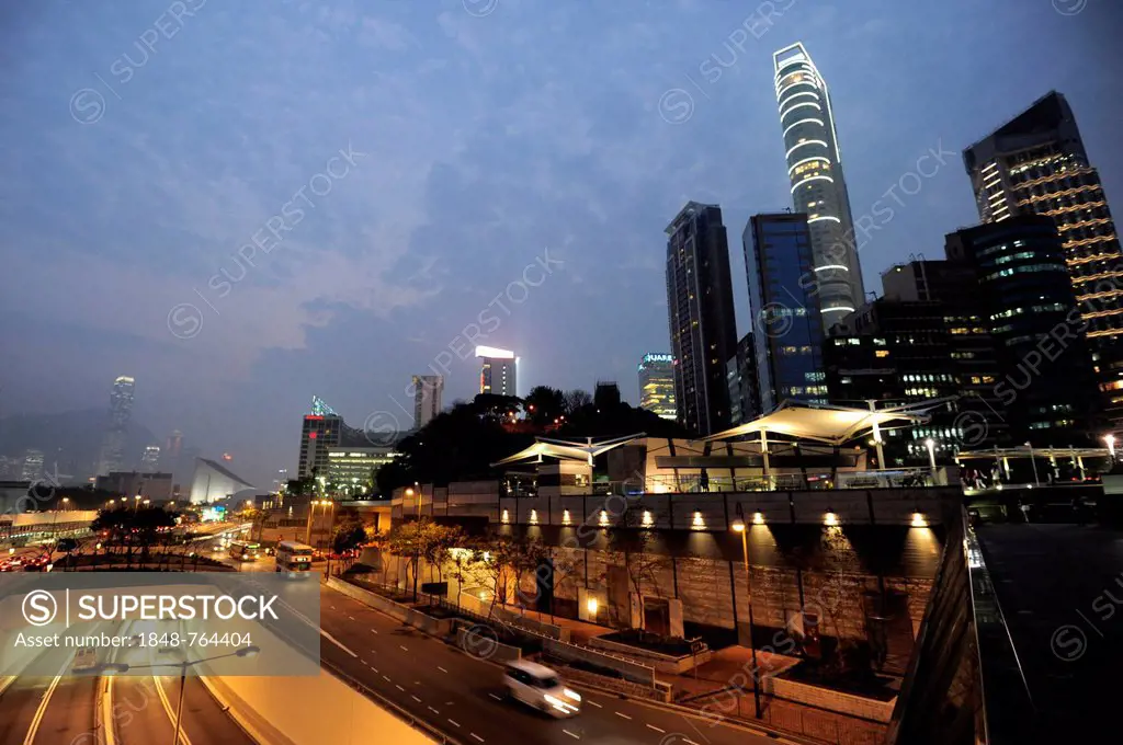 A highway underpass in the evening, Salisbury Road, Tsim Sha Tsui, Kowloon, Hong Kong, China, Asia