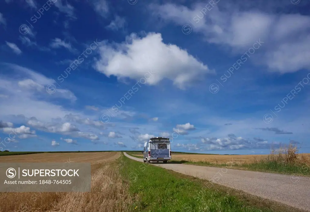 Motorhome driving on a narrow road, Finistere, Brittany, France, Europe, PublicGround