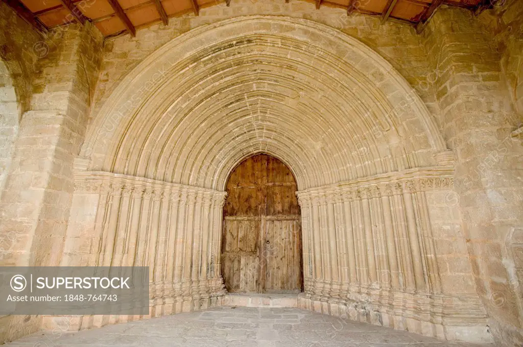 Portal, Sant Salvador monastery, Horta de Sant Joan, Catalonia, Spain, Europe