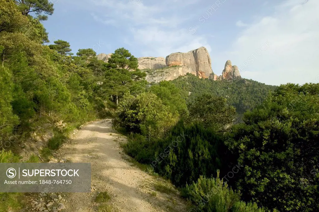 Massif dels Ports dominated by the rocks of Benet, near Horta de Sant Joan, Catalonia, Spain, Europe