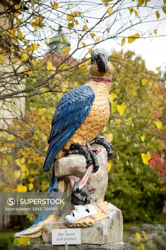 Parrot as a porcelain figure from the Nymphenburg Porcelain Manufactory, Botanical Garden, Munich, Bavaria, Germany, Europe