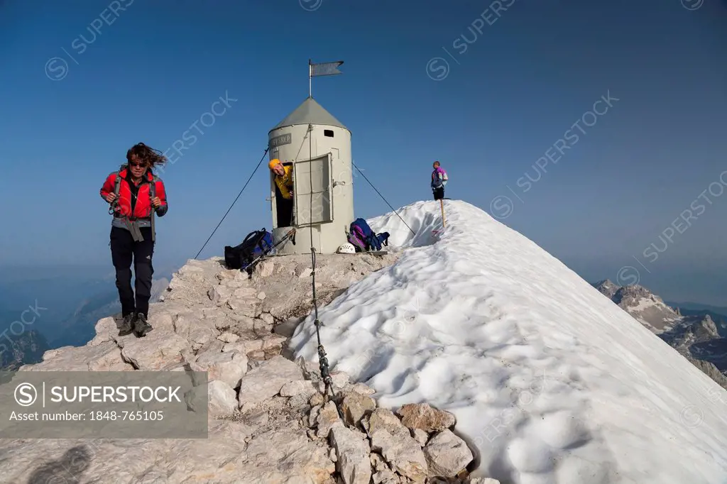 Summit of Triglav Mountain with Aljaž Tower or Triglav Tower, Triglav National Park, Slovenia, Europe