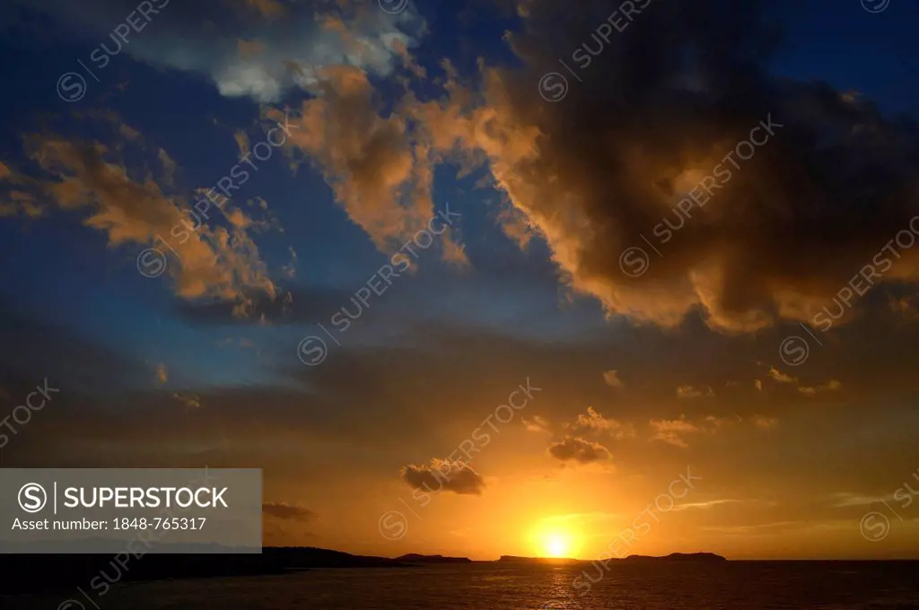 Sunset near Sant Antoni, Ibiza, Pitiusic Islands or Pine Islands, Balearic Islands, Spain, Europe