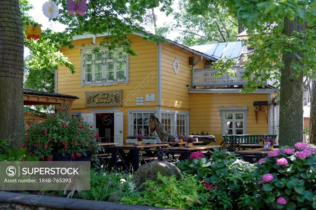 Yellow wooden house, Jomas iela, Jurmala, Latvia, Baltic states, Europe