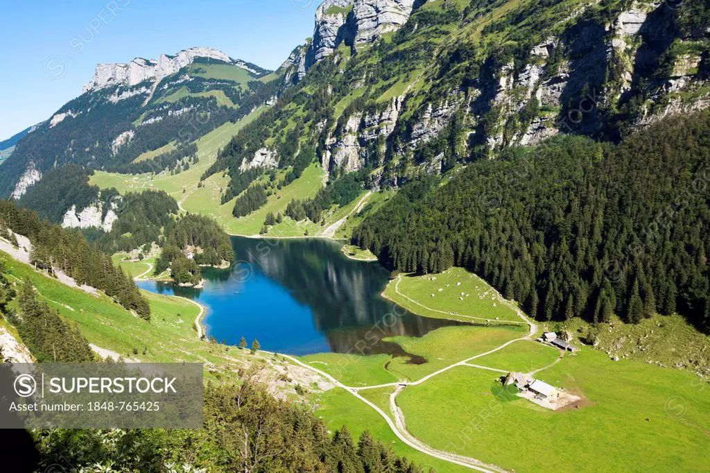 Seealpsee Lake in the Alpstein region, Appenzell Innerrhoden, Appenzell Inner Rhodes, Switzerland, Europe, PublicGround