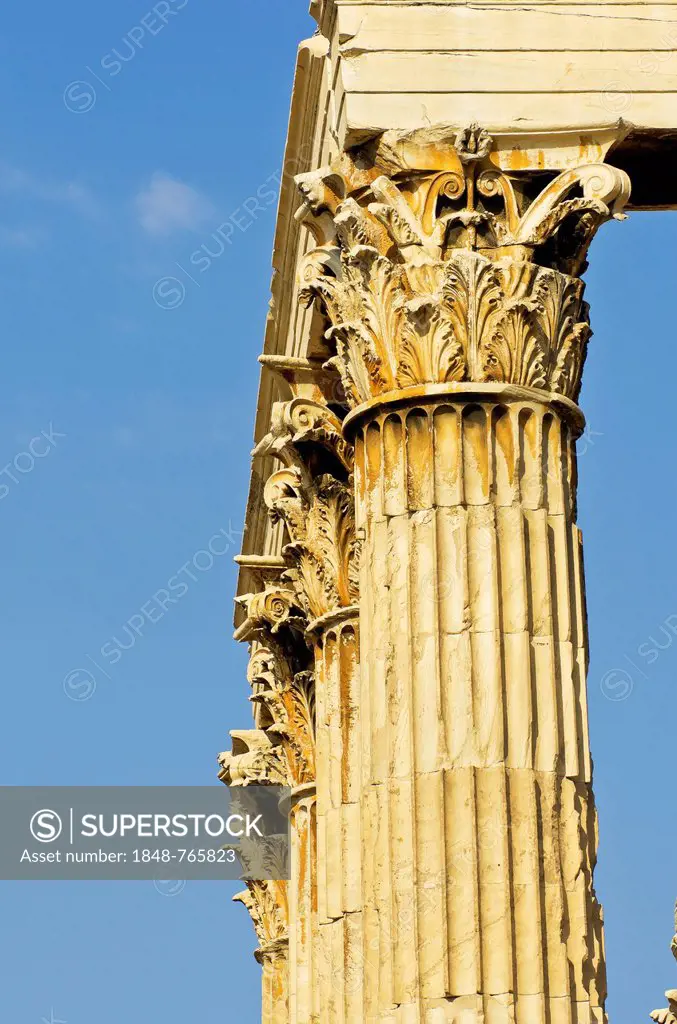 View of the columns of the Temple of Olympian Zeus, Olympieion, Athens, Greece, Europe