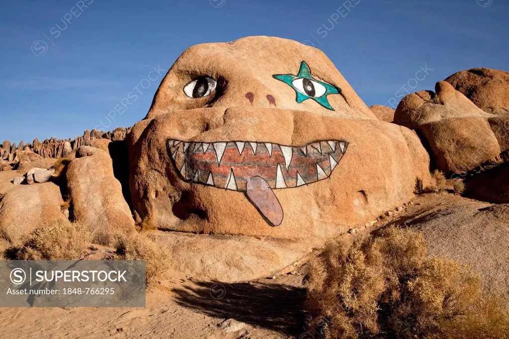 Face painted on a rock, The Visible Man in the Alabama Hills, Sierra Nevada, California, United States of America, USA