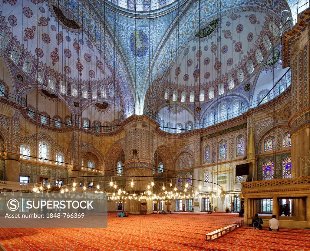 Interior view, Blue Mosque, Sultan Ahmed Mosque or Sultanahmet Camii, Istanbul, Turkey, Europe
