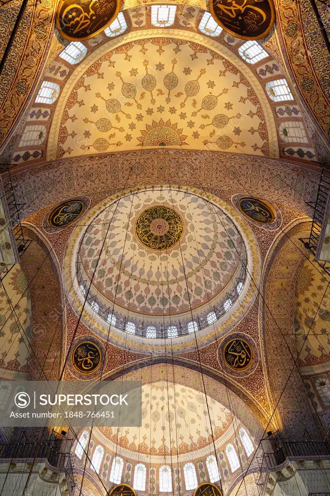 Domes in Yeni Cami, New Mosque, Eminoenue district, Istanbul, Turkey, Europe
