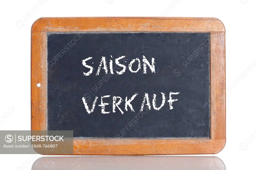 Old school blackboard with the words SAISON VERKAUF, German for Seasonal sale