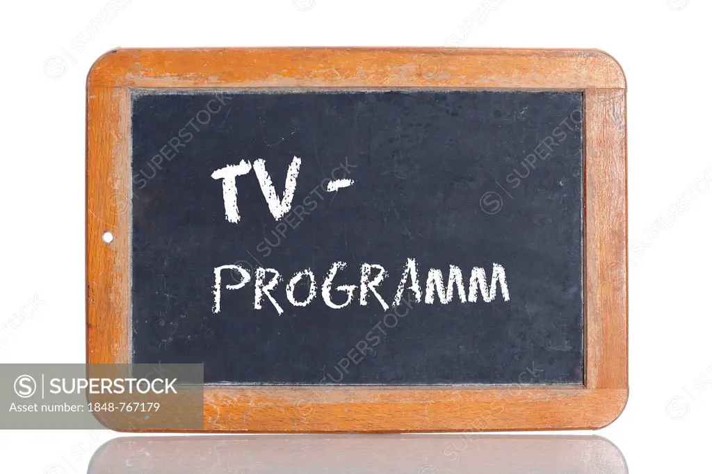 Old chalkboard, lettering TV-PROGRAMM, German for TV PROGRAM