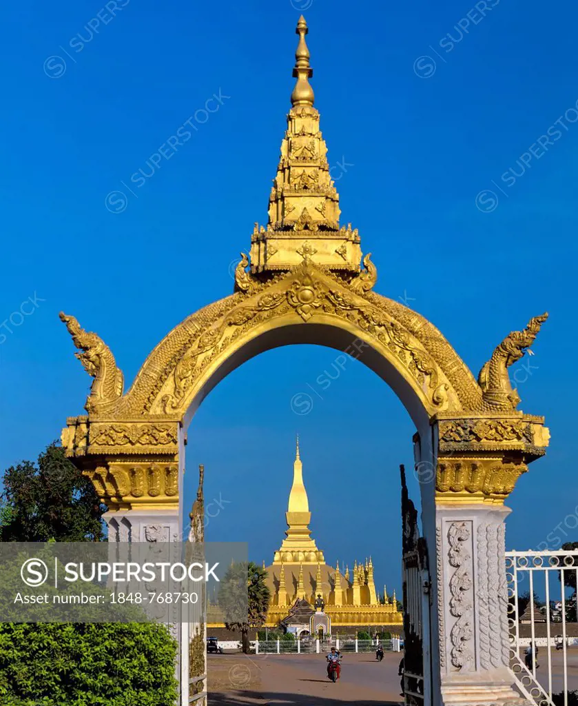 Entrance gate to Phra That Luang, Golden Stupa