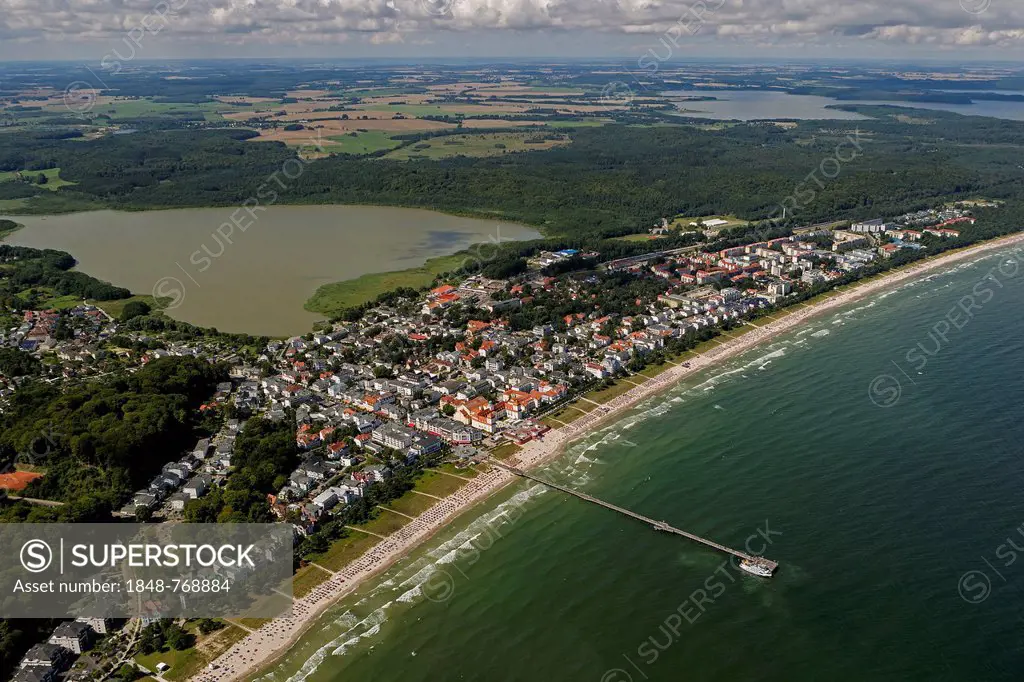 Aerial view, beach in Binz on the island of Ruegen