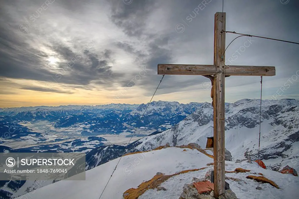 Summit cross on summit of Eiskogel mountain
