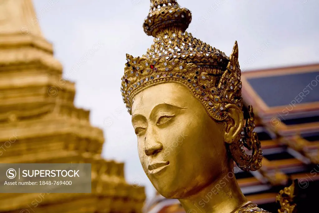 Golden statue, Kinnari, Wat Phra Kaeo, Grand Palace