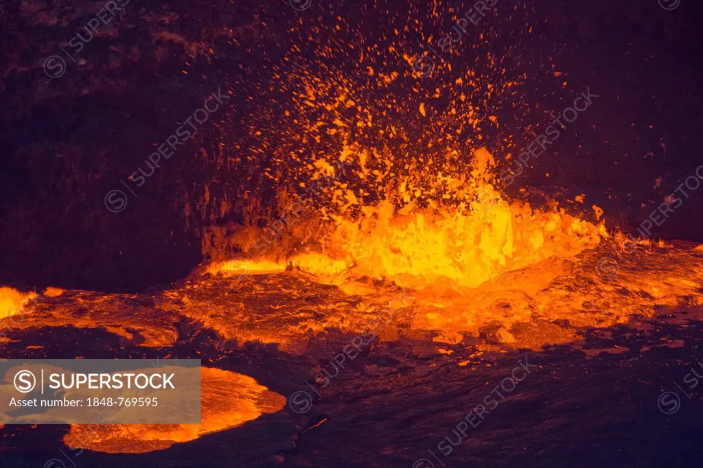 Volcanic eruptions at the south crater of the Mt Ertale volcano, the lava lake has been active for 40 years