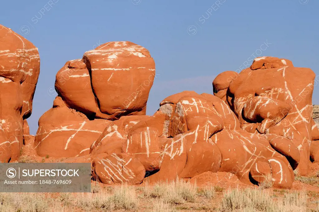 Red-brown sandstone boulders, sandstone formations