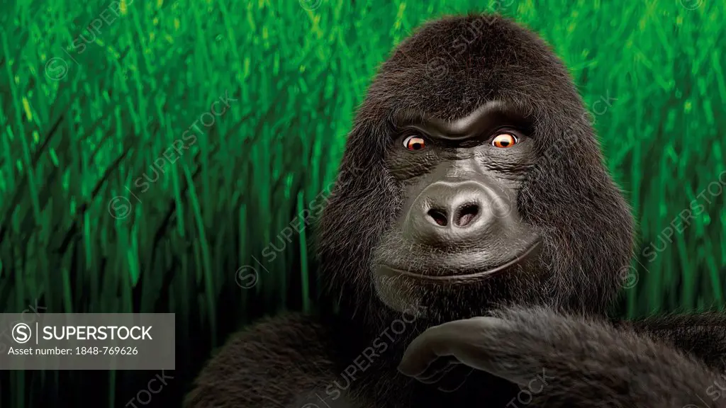 Gorilla, portrait, 3D rendering, illustration