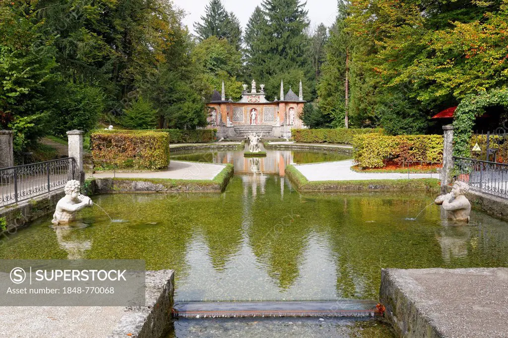 Roman theatre, water features in the park, Schloss Hellbrunn, Hellbrunn Palace