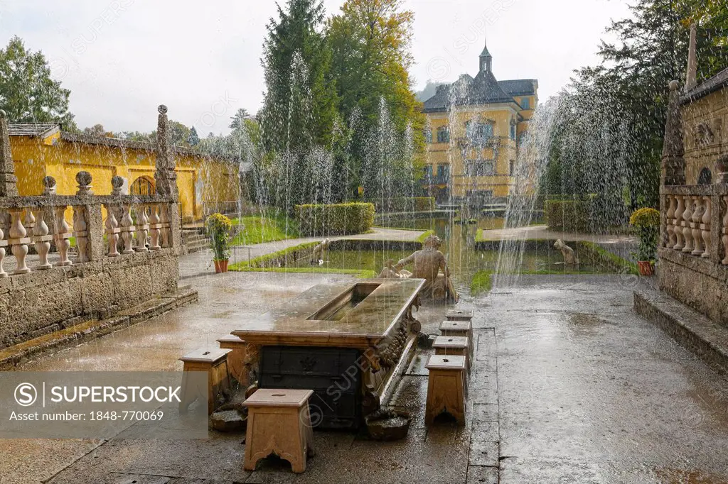 Prince's table, Roman theater, water features in the park, Schloss Hellbrunn, Hellbrunn Palace