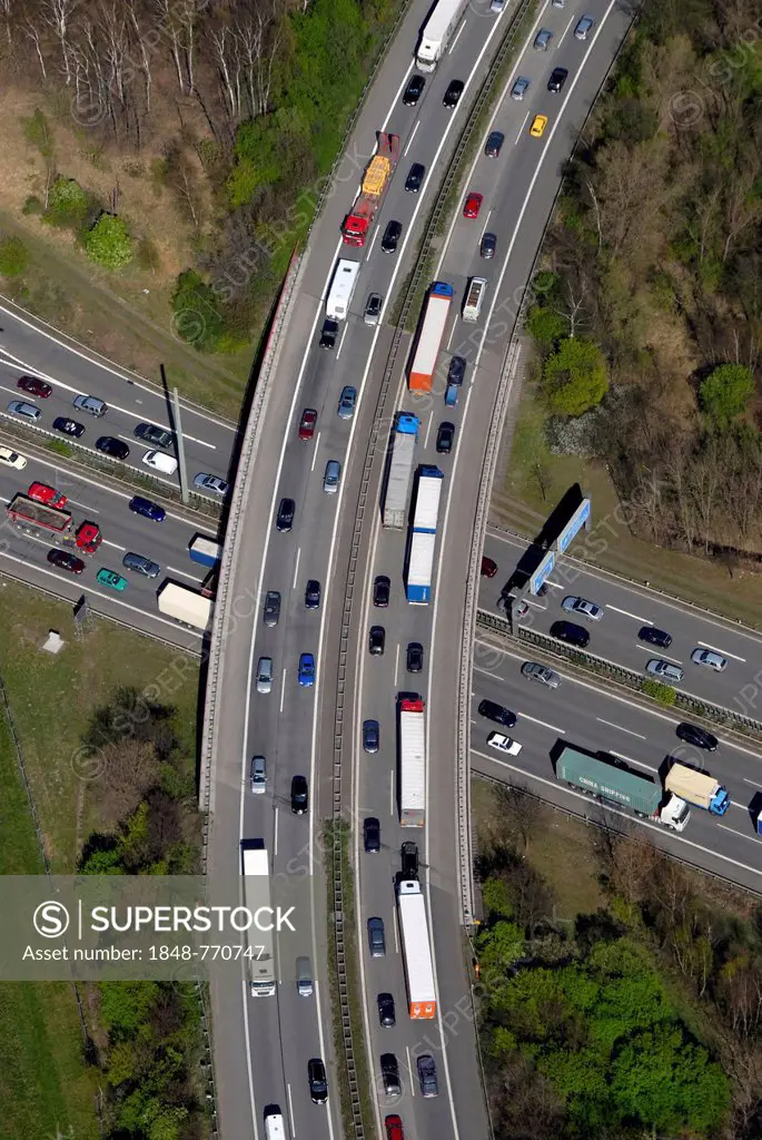 Aerial view, traffic jam on a motorway, Autobahn