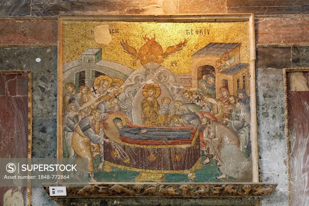 Mosaic of the Death of the Virgin Mary, Koimesis, in Naos, Chora Church or Kariye Camii