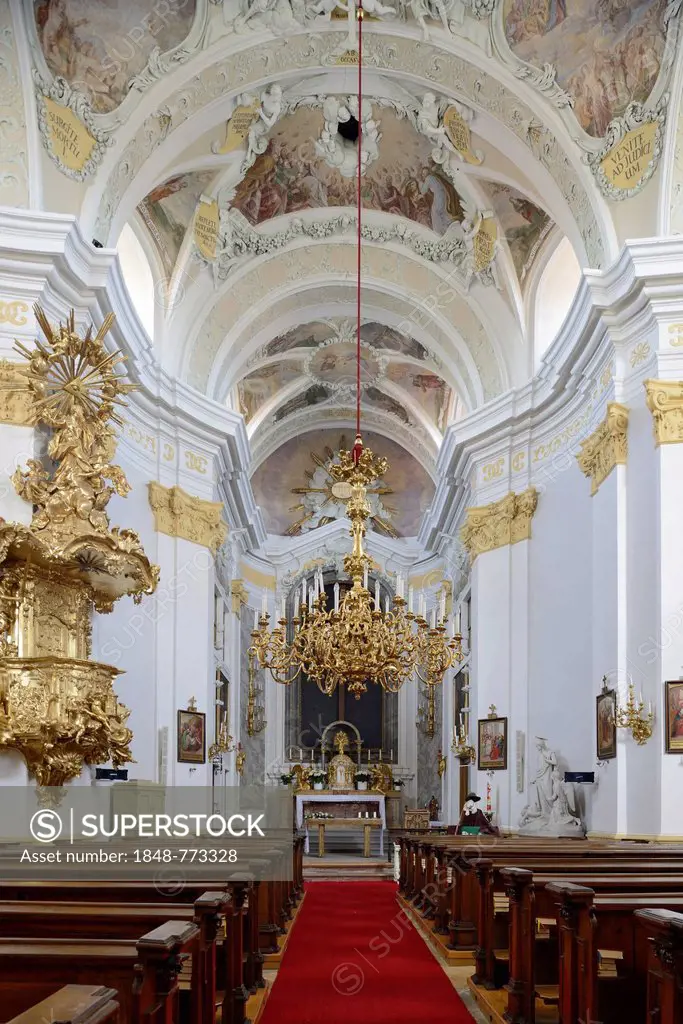View towards the altar of Laxenburg Church, Baroque church