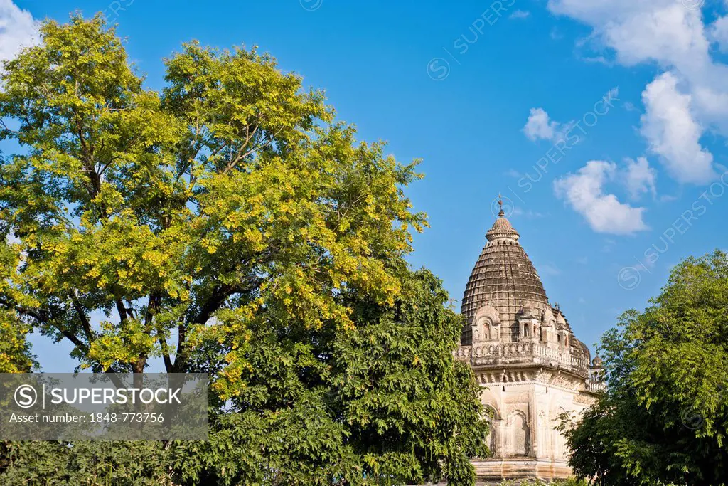 Parvati temple amidsts trees, Temple of the Chandela dynasty, Western Group, Khajuraho Group of Monuments, UNESCO World Heritage Site