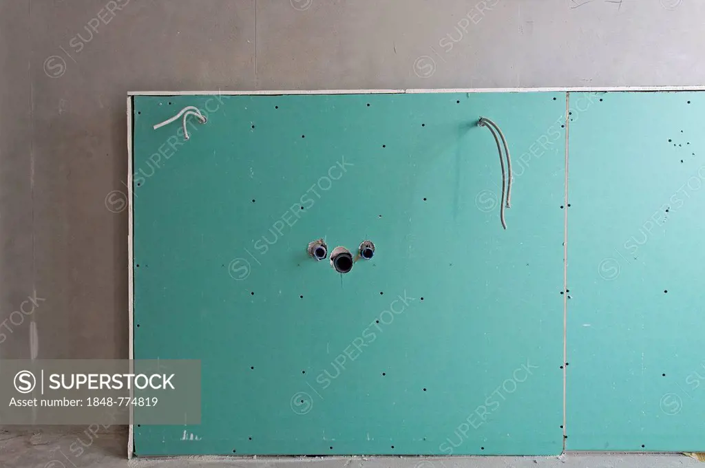 Wall with a cover for the installation of a sink, plasterboard, bathroom, renovation of an old building, Stuttgart, Baden-Wuerttemberg, Germany, Europ...