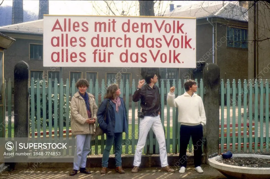 Socialist propaganda sign, Alles mit dem Volk, alles durch das Volk, alles fuer das Volk, German for Everything with the people, everthing by the peop...