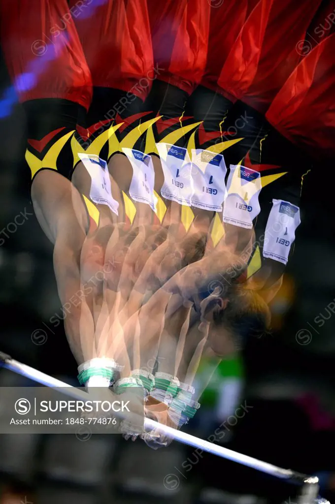 Multiple exposure, high bar, EnBW Gymnastics World Cup 2012, Porsche-Arena
