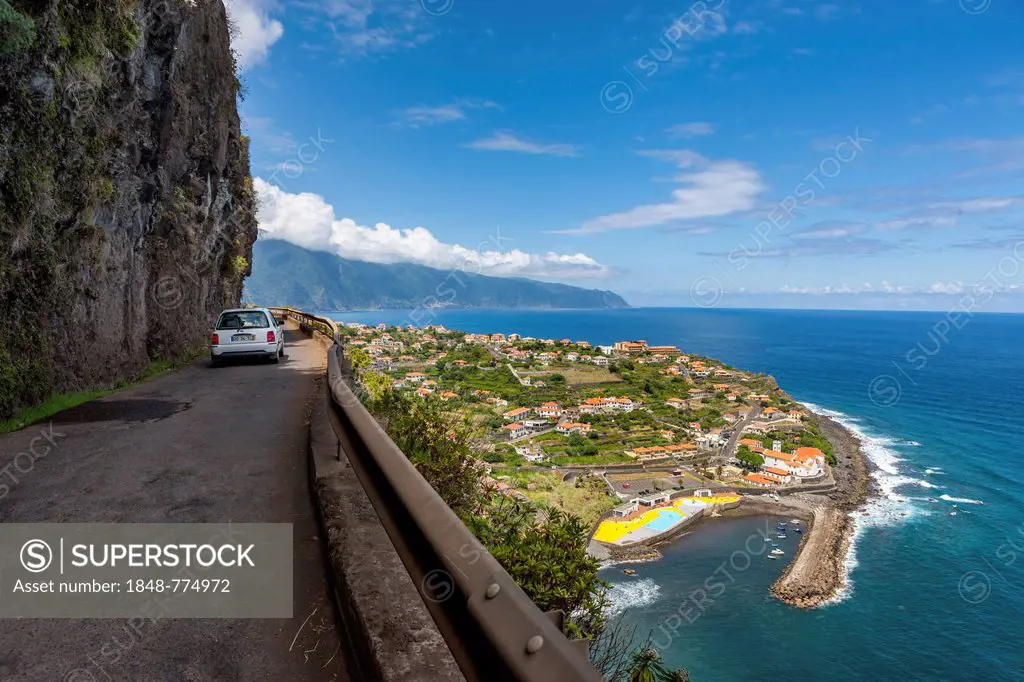 Road along the cliffs at Ponta Delgada