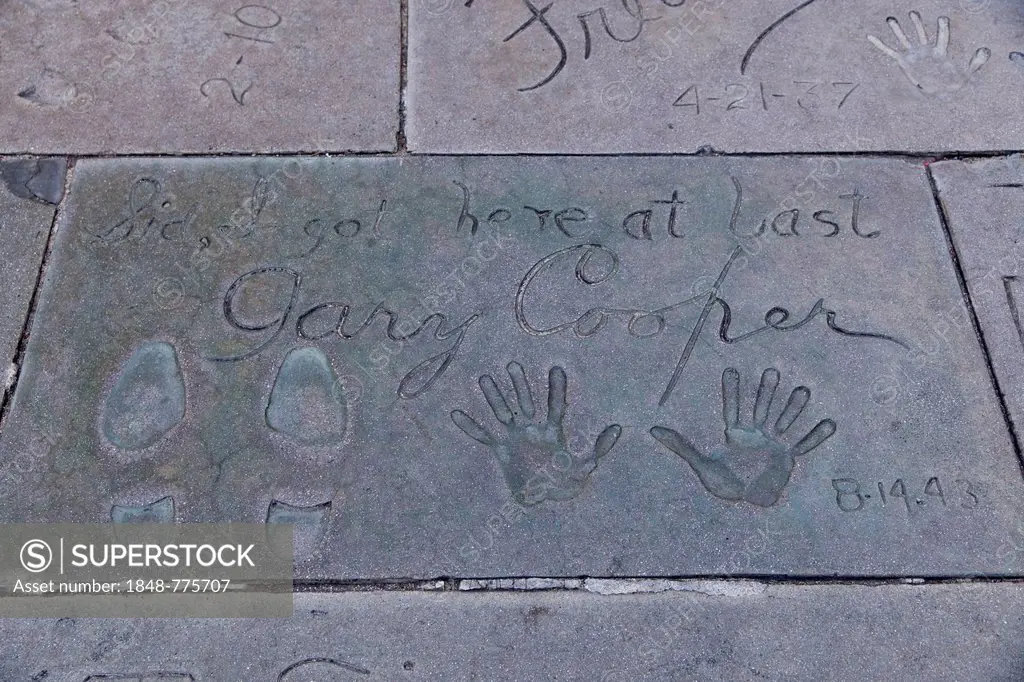 Handprints and footprints of Gary Cooper on Hollywood Boulevard