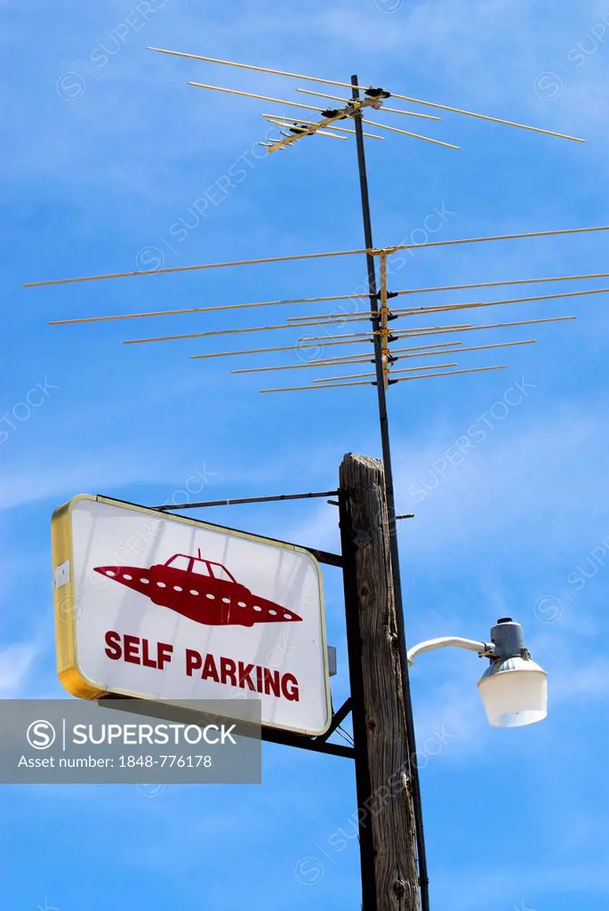 Parking sign for UFOs at the Little A'Le'Inn pub