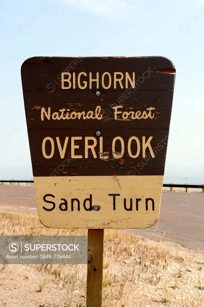 Sign, Bighorn National Forest Overlook, Wyoming, USA, America