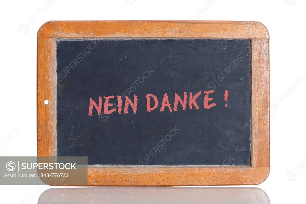 Old school blackboard with the words NEIN DANKE!, German for No thanks!