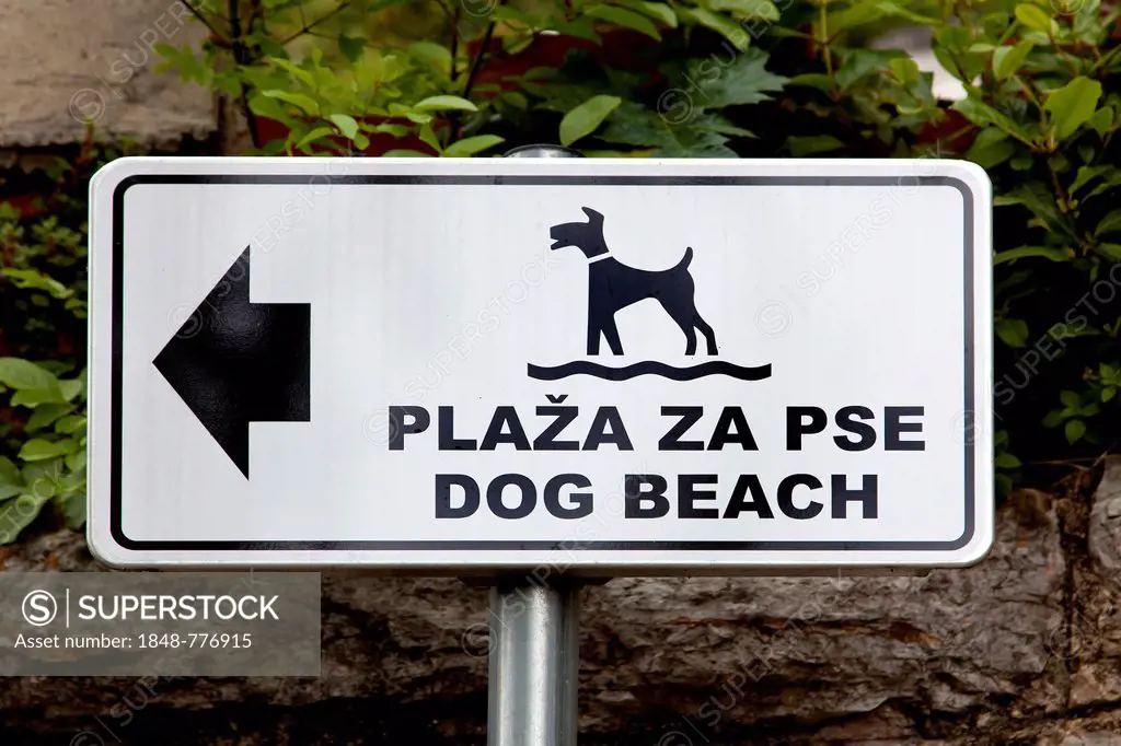 Sign on a beach for dogs in Opatija, Istria, Croatia, Europe