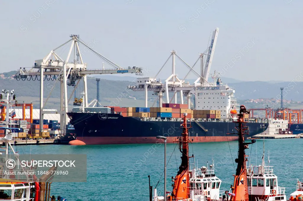 Cargo ship, MSC Uruguay, being unloaded in the port of Koper, Slovenia, Europe