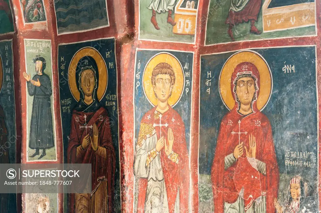 Mural painting, fresco, holy figures, barn roof church from the 12th century, Greek Orthodox Church of Cyprus