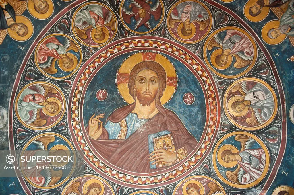 Jesus Christ Pantocrator, finely crafted fresco in the dome of the Greek Orthodox Church of Cyprus