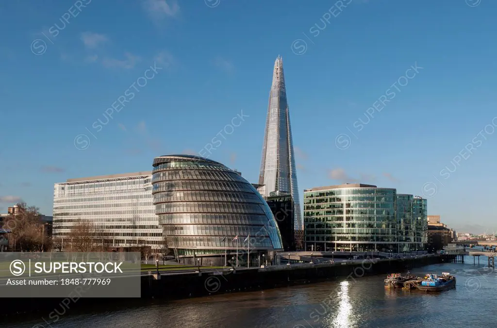 London City Hall, Greater London Authority or GLA Building, and The Shard skyscraper