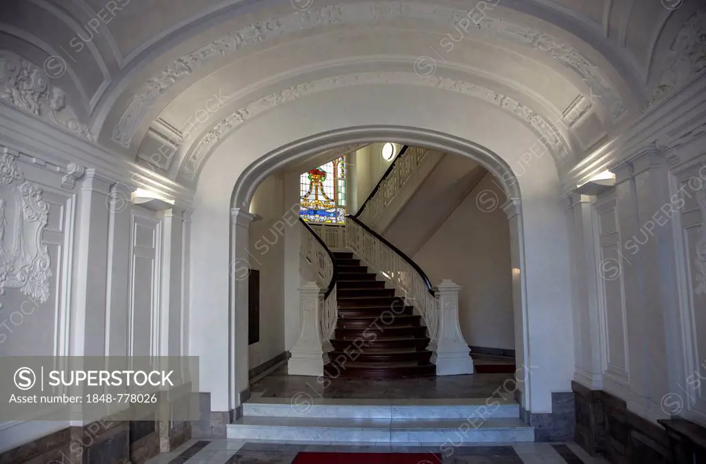 Restored hall with stucco in a historic Berlin building