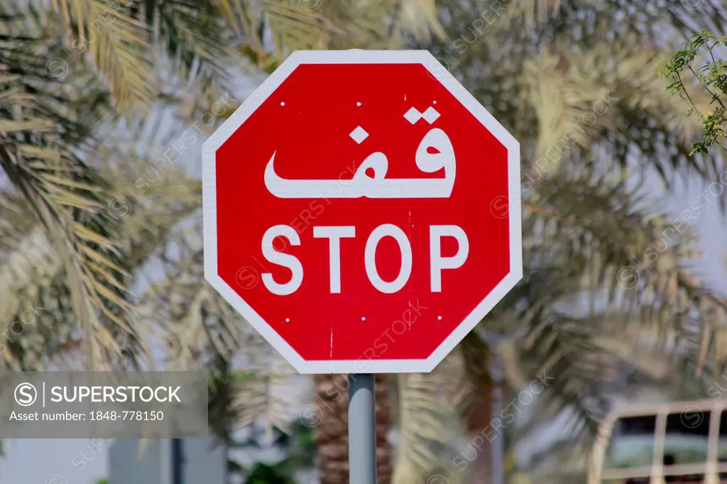 Stop sign with Arabic and Latin writing