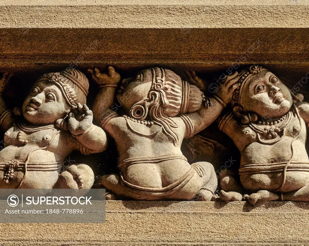 Raja Maha Viharaya, Ganas, goblins on the frieze, stone sculptures